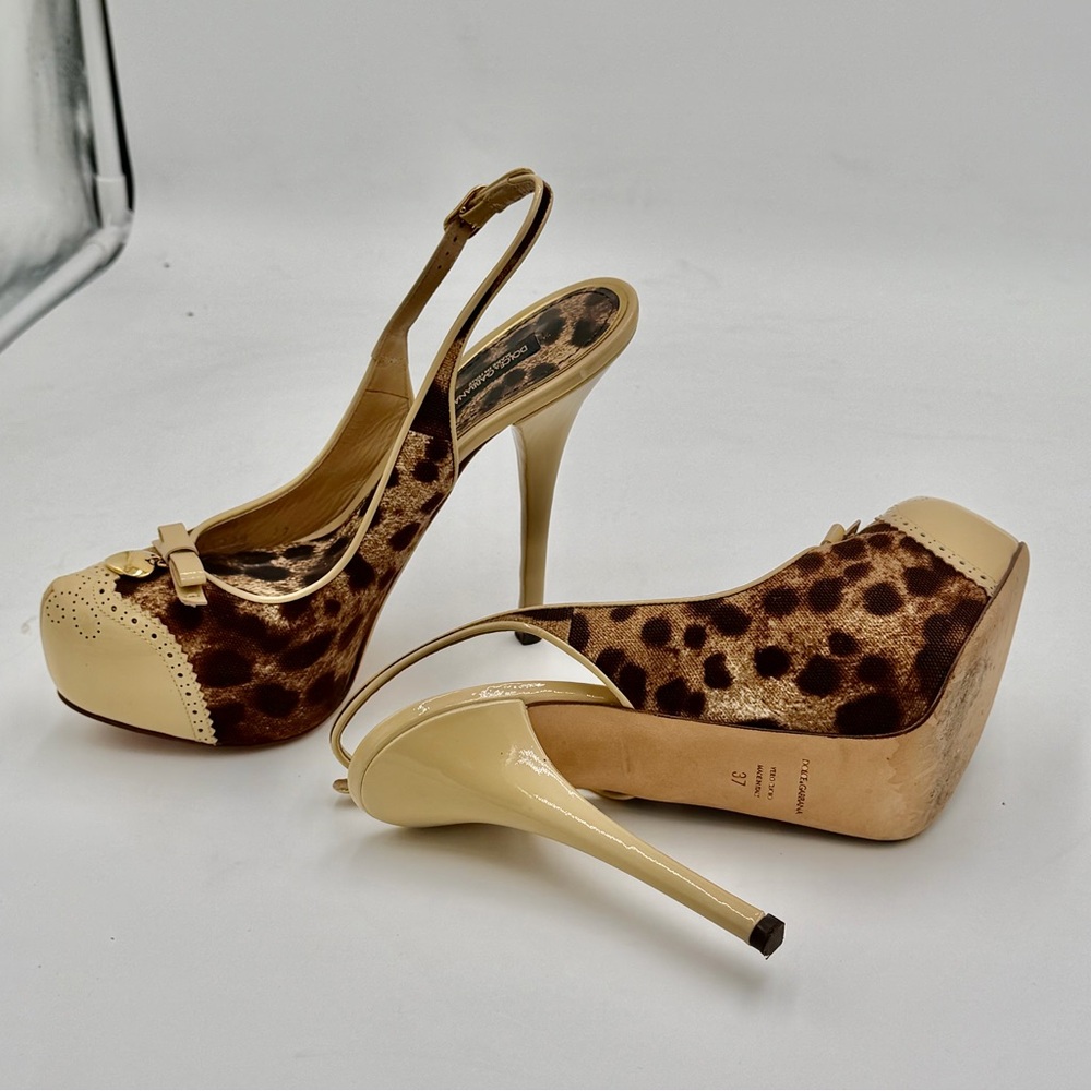 DOLCE & GABBANA Rare Vintage Leopard Slingback Platform Heels Style # 15228 - Picture 15 of 16